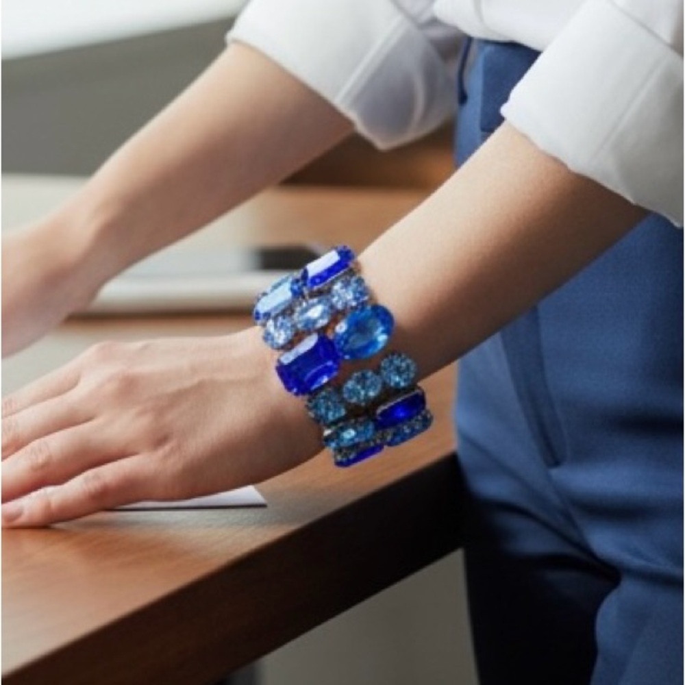 Bold Sapphire Blue Statement Bracelet | Oversized Facet Gem | Glam Bracelet